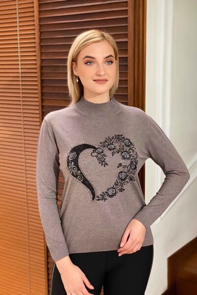 Wholesale Women's Knitwear Sweater Stand-up collar Patterned - 16284 | KAZEE - Thumbnail