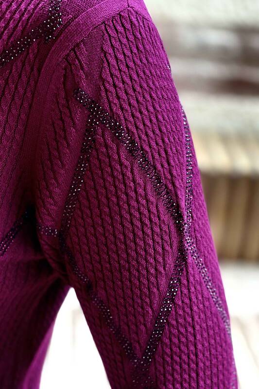 Wholesale Women's Knitwear Sweater Stand Up Collar Pattern - 16293 | KAZEE