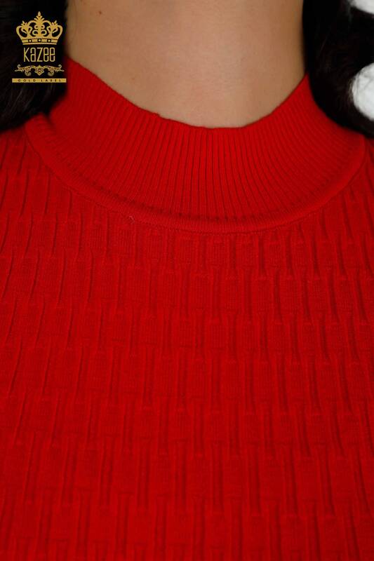 Wholesale Women's Knitwear Sweater - Stand Collar - Red - 30338 | KAZEE