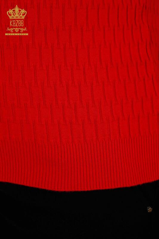 Wholesale Women's Knitwear Sweater - Stand Collar - Red - 30338 | KAZEE