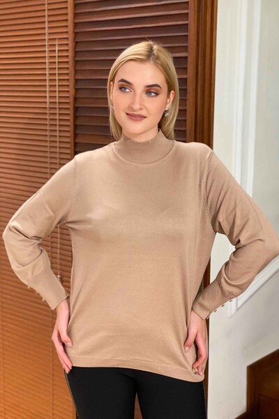 Wholesale Women's Knitwear Sweater Stand-Up Collar With Buttons - 16130 | KAZEE - Thumbnail