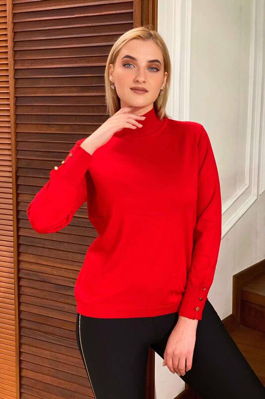Wholesale Women's Knitwear Sweater Stand-Up Collar With Buttons - 16130 | KAZEE