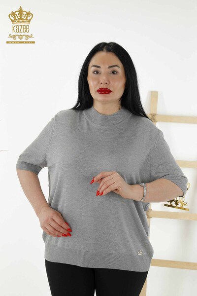Wholesale Women's Knitwear Sweater - Stand Collar - Viscose - Gray - 16168 | KAZEE - Thumbnail