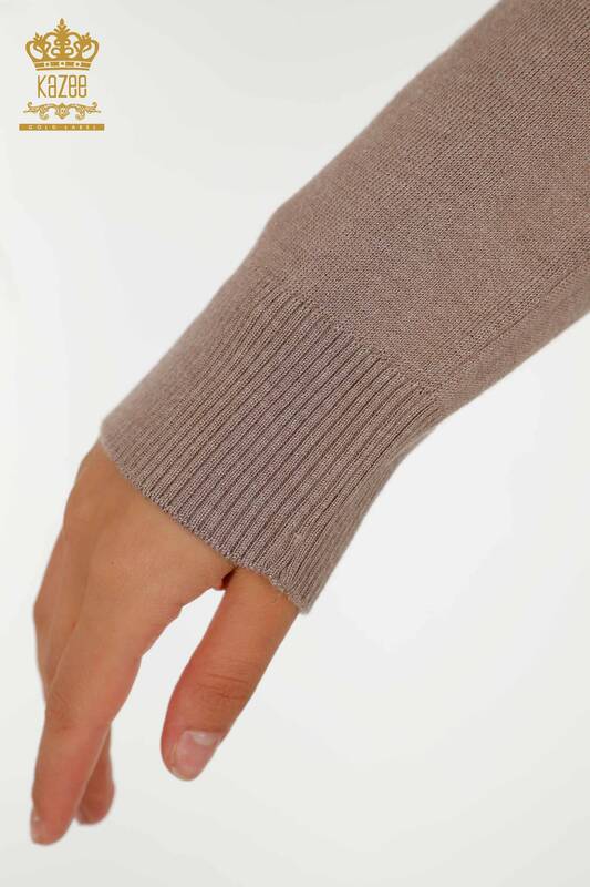 Wholesale Women's Knitwear Sweater - Stand Collar - Basic - Light Mink - 16663 | KAZEE