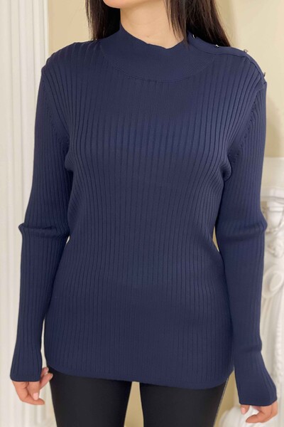 Wholesale Women's Sweater Stand-Up Collar Buttoned Shoulder - 16246 | KAZEE - Thumbnail