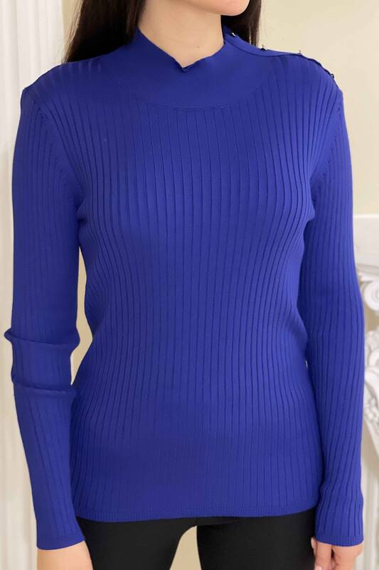Wholesale Women's Sweater Stand-Up Collar Buttoned Shoulder - 16246 | KAZEE