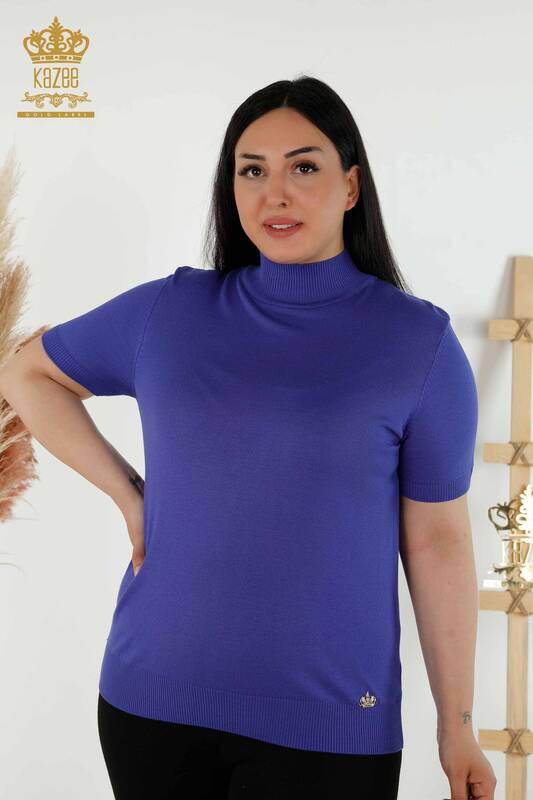 Wholesale Women's Knitwear Sweater High Collar Viscose Violet - 16168 | KAZEE