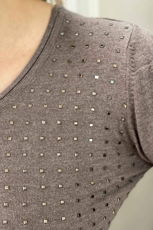 Wholesale Women's Knitwear Sweater Stone Detailed Crew Neck - 16517 | KAZEE