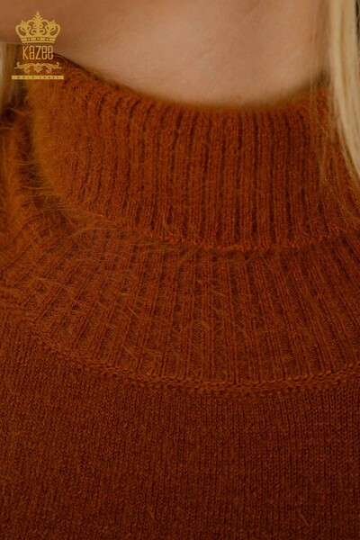 Wholesale Women's Knitwear Sweater Stone Embroidered Angora Mustard - 18894 | KAZEE - Thumbnail