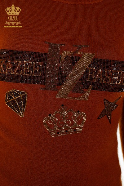 Wholesale Women's Knitwear Sweater Stone Embroidered Angora Tan - 18894 | KAZEE - Thumbnail