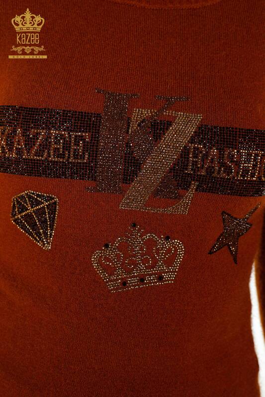 Wholesale Women's Knitwear Sweater Stone Embroidered Angora Tan - 18894 | KAZEE