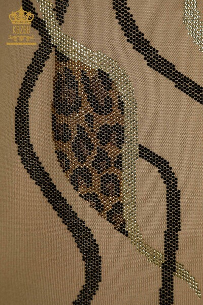 Wholesale Women's Knitwear Sweater Stone Embroidered Beige - 30096 | KAZEE - Thumbnail