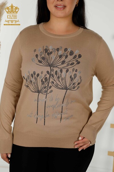 Wholesale Women's Knitwear Sweater - Stone Embroidered - Beige - 30156 | KAZEE - Thumbnail