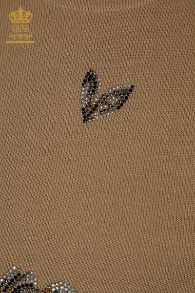 Wholesale Women's Knitwear Sweater Stone Embroidered Beige - 30471 | KAZEE - Thumbnail