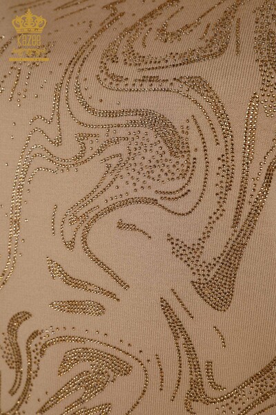 Wholesale Women's Knitwear Sweater Stone Embroidered Beige - 30594 | KAZEE - Thumbnail
