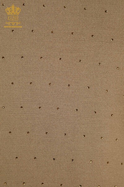 Wholesale Women's Knitwear Sweater Stone Embroidered Beige - 30677 | KAZEE - 4