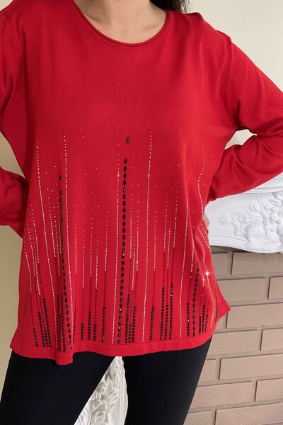 Wholesale Women's Knitwear Sweater Stone Embroidered Crew Neck - 15584 | KAZEE - Thumbnail