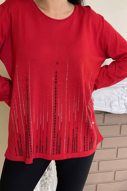 Wholesale Women's Knitwear Sweater Stone Embroidered Crew Neck - 15584 | KAZEE