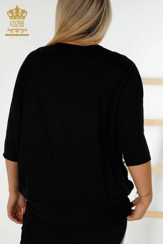 Wholesale Women's Knitwear Sweater Stone Embroidered Black - 16797 | KAZEE