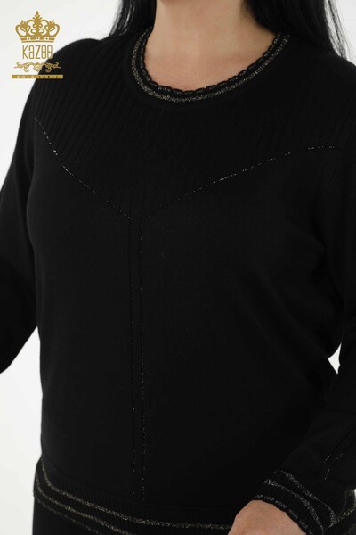 Wholesale Women's Knitwear Sweater - Stone Embroidered - Black - 30080 | KAZEE - Thumbnail