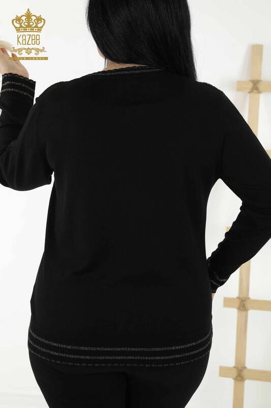 Wholesale Women's Knitwear Sweater - Stone Embroidered - Black - 30080 | KAZEE