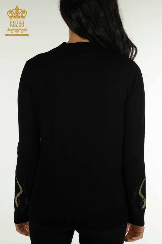 Wholesale Women's Knitwear Sweater Stone Embroidered Black - 30096 | KAZEE