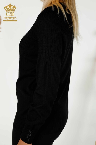 Wholesale Women's Knitwear Sweater - Stone Embroidered - Black - 30104 | KAZEE - Thumbnail