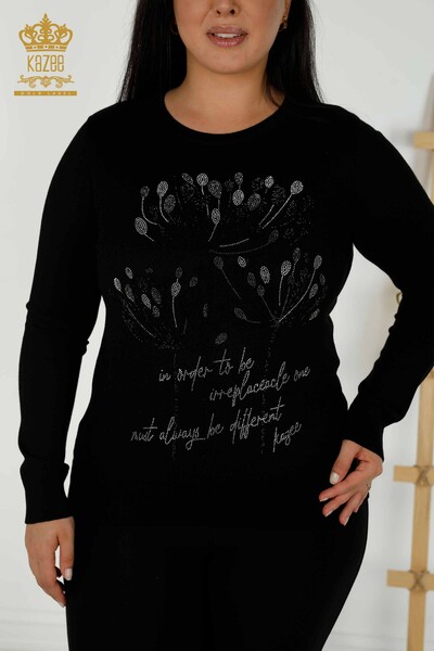 Wholesale Women's Knitwear Sweater - Stone Embroidered - Black - 30156 | KAZEE - Thumbnail