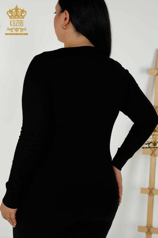 Wholesale Women's Knitwear Sweater - Stone Embroidered - Black - 30156 | KAZEE