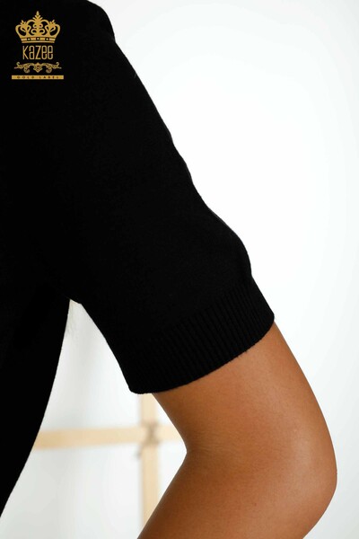 Wholesale Women's Knitwear Sweater - Stone Embroidered - Black - 30333 | KAZEE - Thumbnail