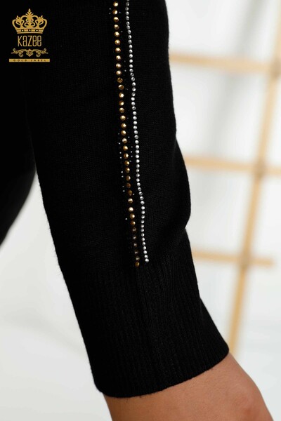 Wholesale Women's Knitwear Sweater Stone Embroidered Black - 30391 | KAZEE - Thumbnail