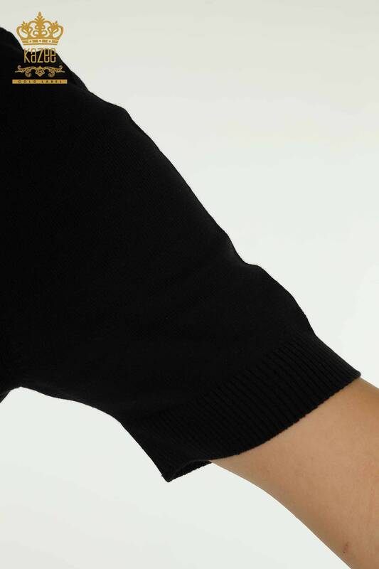 Wholesale Women's Knitwear Sweater Stone Embroidered Black - 30460 | KAZEE