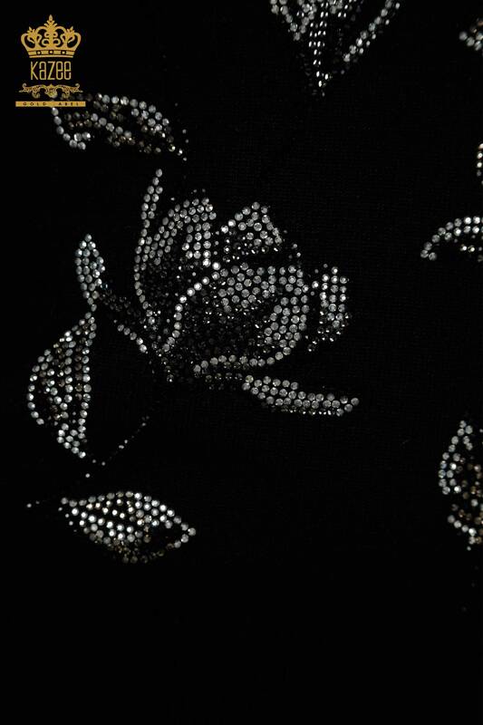 Wholesale Women's Knitwear Sweater Stone Embroidered Black - 30471 | KAZEE