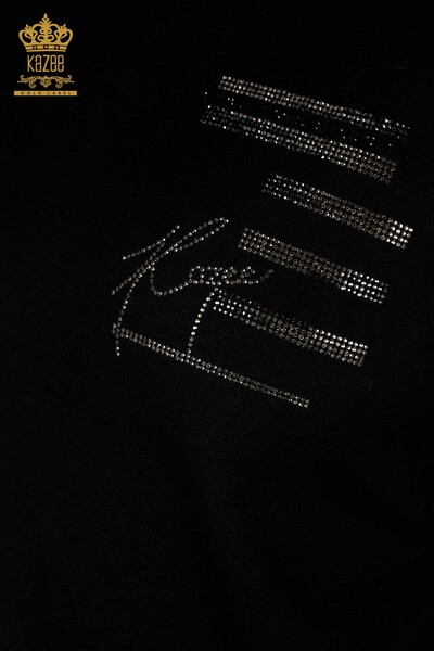 Wholesale Women's Knitwear Sweater Black with Stone Embroidery - 30491 | KAZEE - Thumbnail
