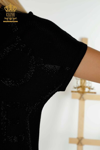 Wholesale Women's Knitwear Sweater Stone Embroidered Black - 30501 | KAZEE - Thumbnail