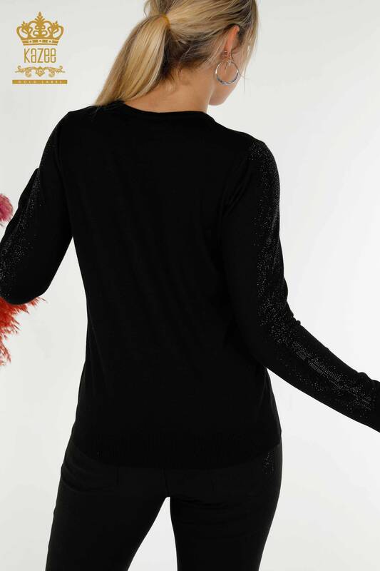 Wholesale Women's Knitwear Sweater Stone Embroidered Black - 30537 | KAZEE