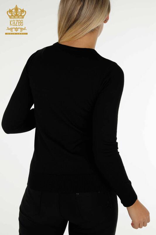 Wholesale Women's Knitwear Sweater Stone Embroidered Black - 30594 | KAZEE