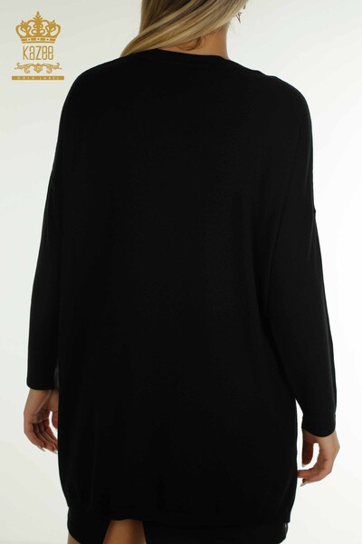 Wholesale Women's Knitwear Sweater Stone Embroidered Black - 30601 | KAZEE - Thumbnail