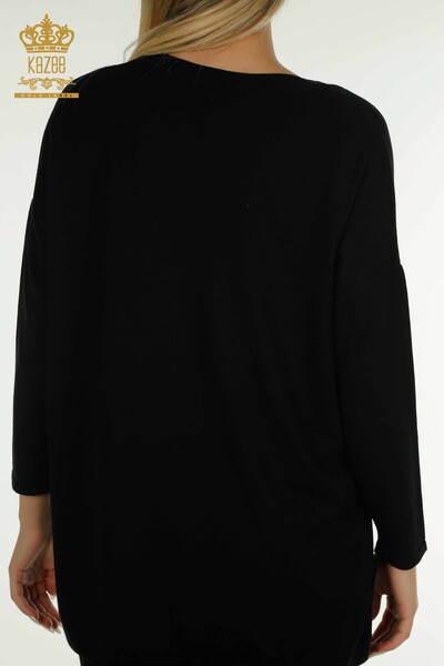 Wholesale Women's Knitwear Sweater Stone Embroidered Black - 30623 | KAZEE - Thumbnail