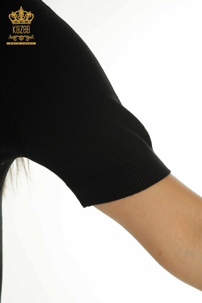 Wholesale Women's Knitwear Sweater Stone Embroidered Black - 30659 | KAZEE - Thumbnail