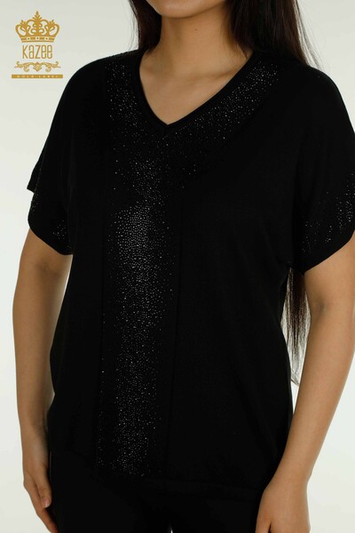 Wholesale Women's Knitwear Sweater Black with Stone Embroidery - 30761 | KAZEE - Thumbnail