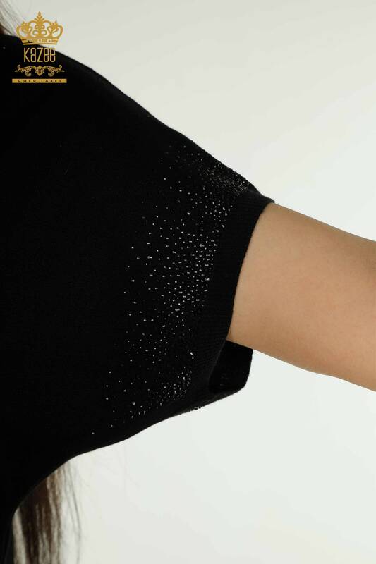 Wholesale Women's Knitwear Sweater Black with Stone Embroidery - 30761 | KAZEE