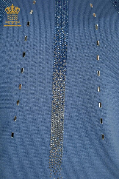 Wholesale Women's Knitwear Sweater Stone Embroidered Blue - 30460 | KAZEE - 3