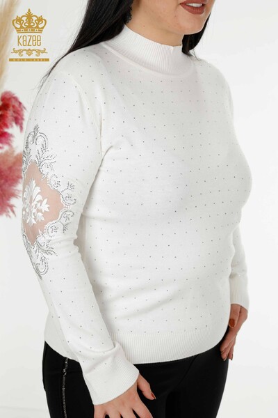 Wholesale Women's Knitwear Sweater Stone Embroidered Ecru - 30014 | KAZEE - 2
