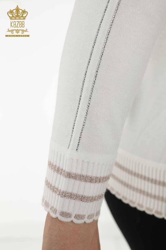 Wholesale Women's Knitwear Sweater - Stone Embroidered - Ecru - 30080 | KAZEE