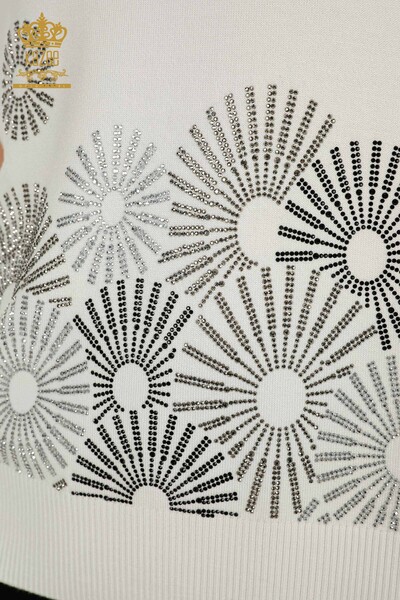 Wholesale Women's Knitwear Sweater Stone Embroidered Ecru - 30318 | KAZEE - 4