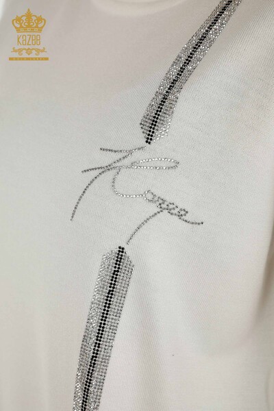 Wholesale Women's Knitwear Sweater - Stone Embroidered - Ecru - 30333 | KAZEE - Thumbnail