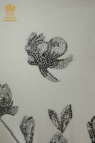 Wholesale Women's Knitwear Sweater - Stone Embroidered - Ecru - 30471 | KAZEE - Thumbnail