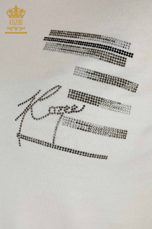 Wholesale Women's Knitwear Sweater Stone Embroidered Ecru - 30491 | KAZEE