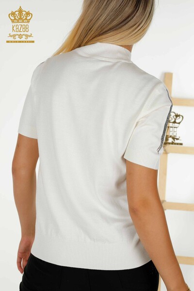 Wholesale Women's Knitwear Sweater Stone Embroidered Ecru - 30491 | KAZEE - 7